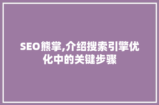 SEO熊掌,介绍搜索引擎优化中的关键步骤