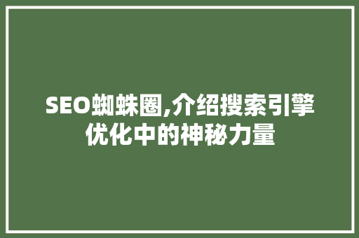 SEO蜘蛛圈,介绍搜索引擎优化中的神秘力量