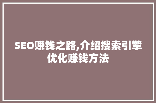 SEO赚钱之路,介绍搜索引擎优化赚钱方法