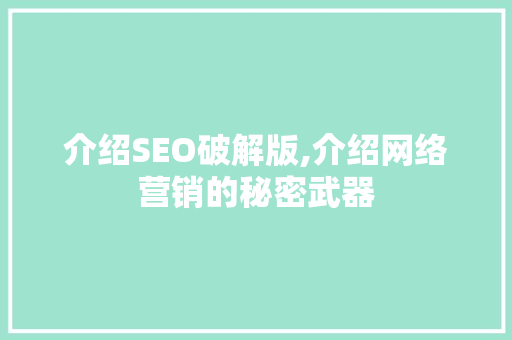 介绍SEO破解版,介绍网络营销的秘密武器