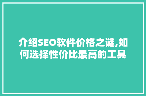 介绍SEO软件价格之谜,如何选择性价比最高的工具