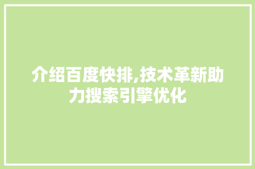 介绍百度快排,技术革新助力搜索引擎优化