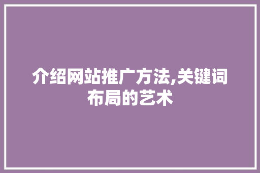 介绍网站推广方法,关键词布局的艺术