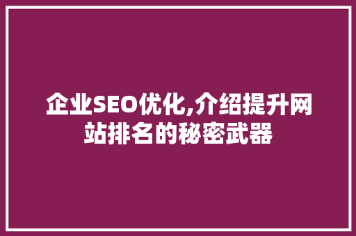 企业SEO优化,介绍提升网站排名的秘密武器