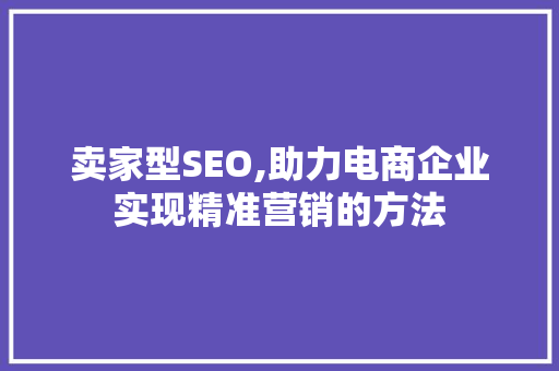 卖家型SEO,助力电商企业实现精准营销的方法