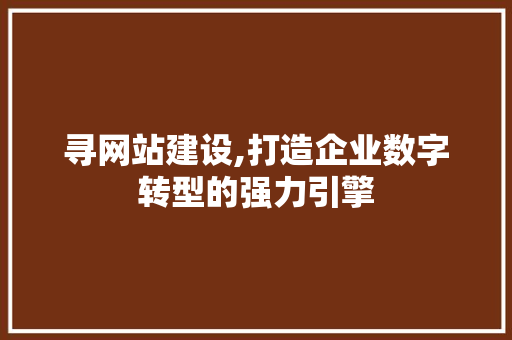 寻网站建设,打造企业数字转型的强力引擎