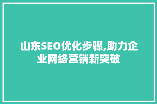 山东SEO优化步骤,助力企业网络营销新突破