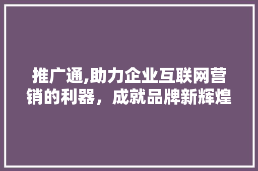推广通,助力企业互联网营销的利器，成就品牌新辉煌