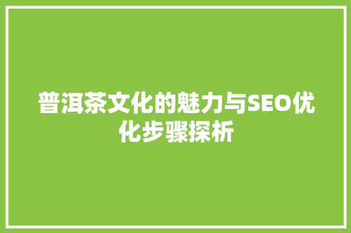 普洱茶文化的魅力与SEO优化步骤探析