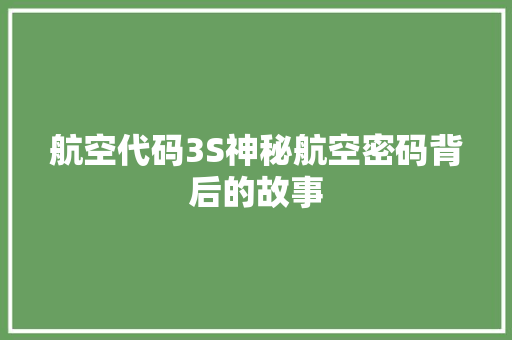 航空代码3S神秘航空密码背后的故事  第1张