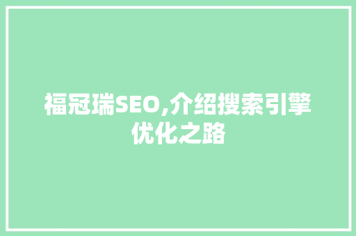 福冠瑞SEO,介绍搜索引擎优化之路