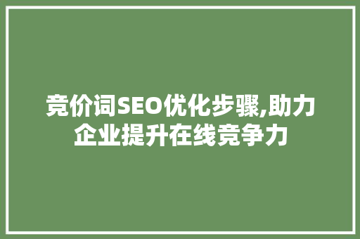 竞价词SEO优化步骤,助力企业提升在线竞争力