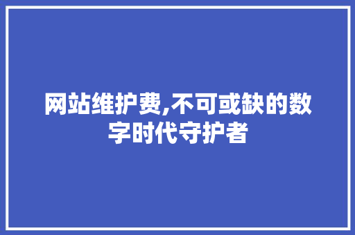 网站维护费,不可或缺的数字时代守护者