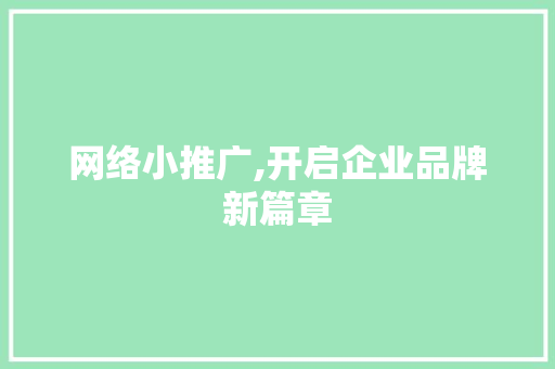 网络小推广,开启企业品牌新篇章