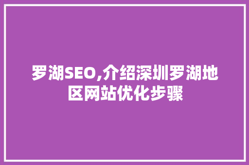 罗湖SEO,介绍深圳罗湖地区网站优化步骤