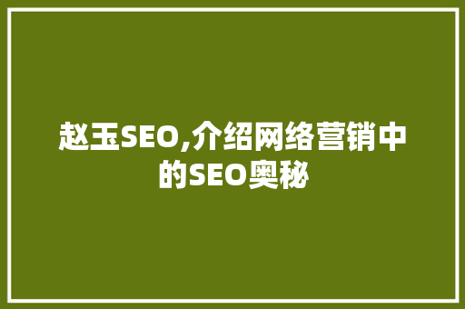 赵玉SEO,介绍网络营销中的SEO奥秘