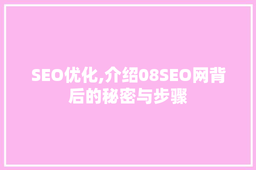SEO优化,介绍08SEO网背后的秘密与步骤