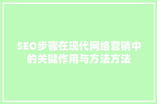 SEO步骤在现代网络营销中的关键作用与方法方法