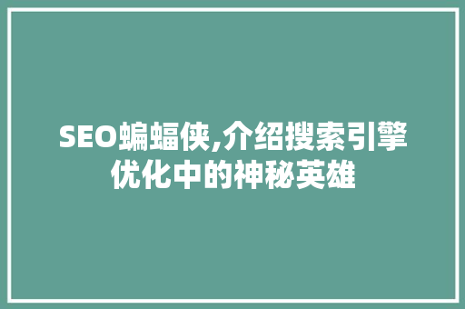 SEO蝙蝠侠,介绍搜索引擎优化中的神秘英雄