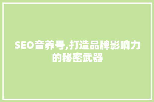SEO音养号,打造品牌影响力的秘密武器  第1张