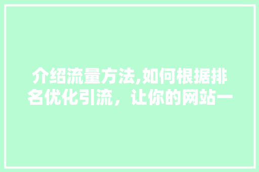 介绍流量方法,如何根据排名优化引流，让你的网站一夜爆红！