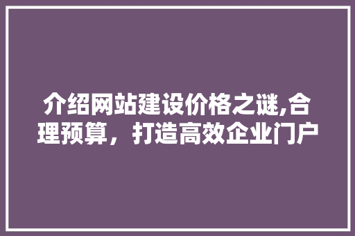 介绍网站建设价格之谜,合理预算，打造高效企业门户