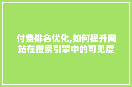 付费排名优化,如何提升网站在搜索引擎中的可见度