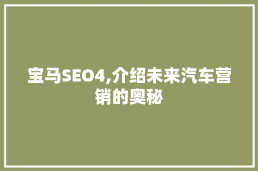 宝马SEO4,介绍未来汽车营销的奥秘