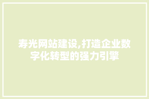 寿光网站建设,打造企业数字化转型的强力引擎