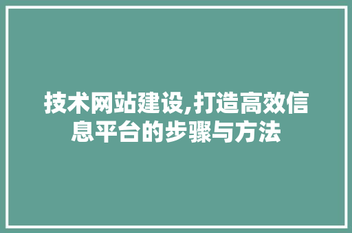 技术网站建设,打造高效信息平台的步骤与方法
