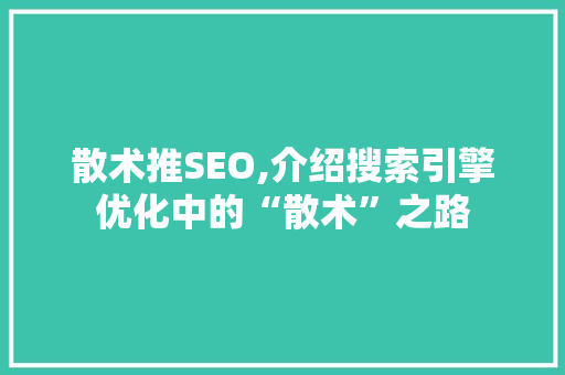 散术推SEO,介绍搜索引擎优化中的“散术”之路