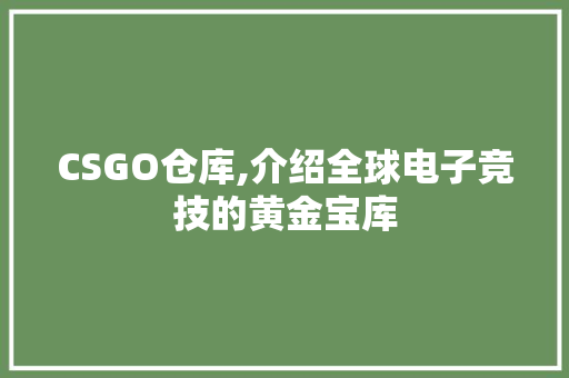 CSGO仓库,介绍全球电子竞技的黄金宝库
