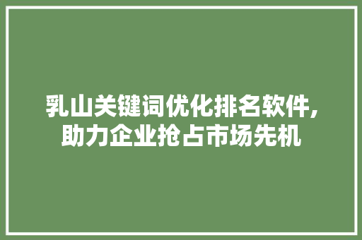 乳山关键词优化排名软件,助力企业抢占市场先机