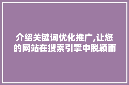 介绍关键词优化推广,让您的网站在搜索引擎中脱颖而出