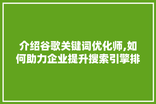 介绍谷歌关键词优化师,如何助力企业提升搜索引擎排名