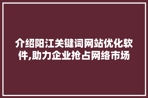 介绍阳江关键词网站优化软件,助力企业抢占网络市场先机