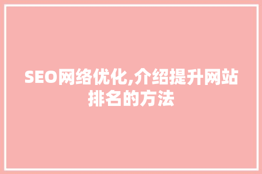 SEO网络优化,介绍提升网站排名的方法
