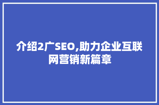 介绍2广SEO,助力企业互联网营销新篇章  第1张