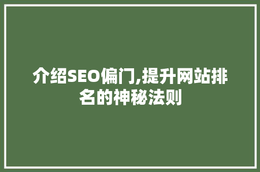 介绍SEO偏门,提升网站排名的神秘法则