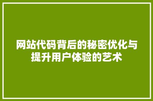 网站代码背后的秘密优化与提升用户体验的艺术