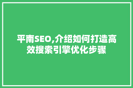 平南SEO,介绍如何打造高效搜索引擎优化步骤