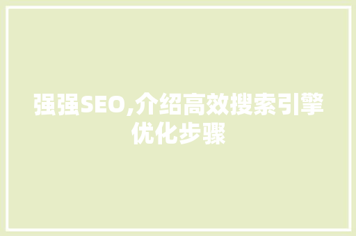 强强SEO,介绍高效搜索引擎优化步骤