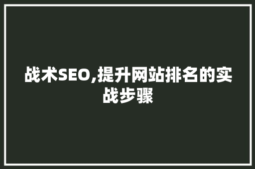 战术SEO,提升网站排名的实战步骤