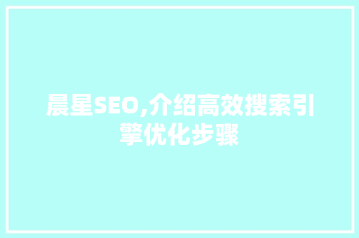 晨星SEO,介绍高效搜索引擎优化步骤