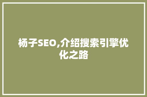 杨子SEO,介绍搜索引擎优化之路  第1张