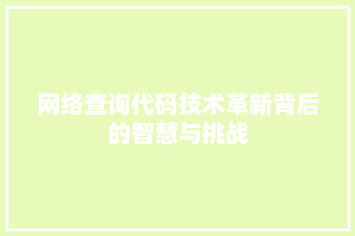 网络查询代码技术革新背后的智慧与挑战
