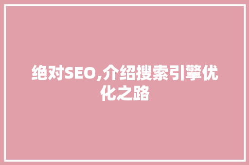 绝对SEO,介绍搜索引擎优化之路
