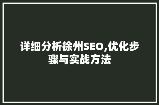 详细分析徐州SEO,优化步骤与实战方法