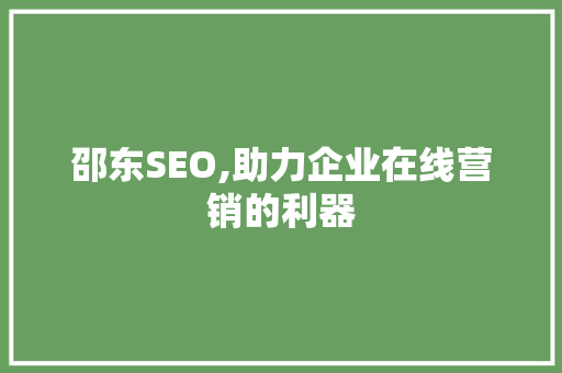 邵东SEO,助力企业在线营销的利器