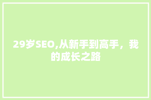 29岁SEO,从新手到高手，我的成长之路